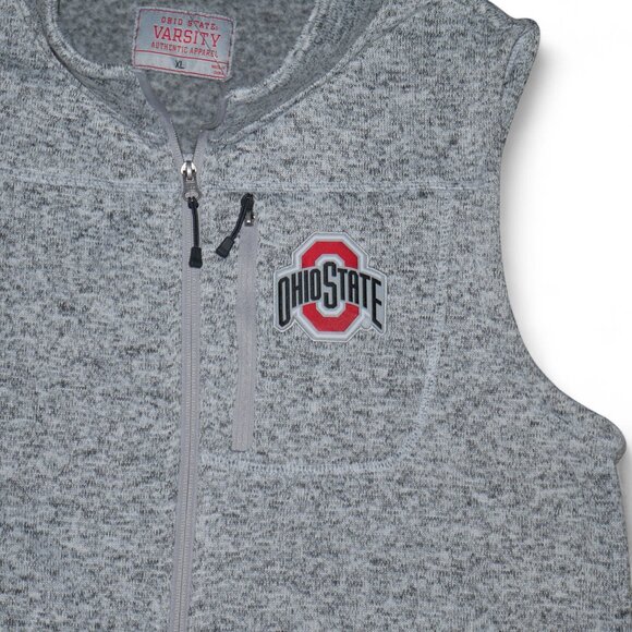 Ohio State Buckeyes Sweater Knit Full Zip Vest Heather Gray Fleece Body Warmer - Picture 3 of 9